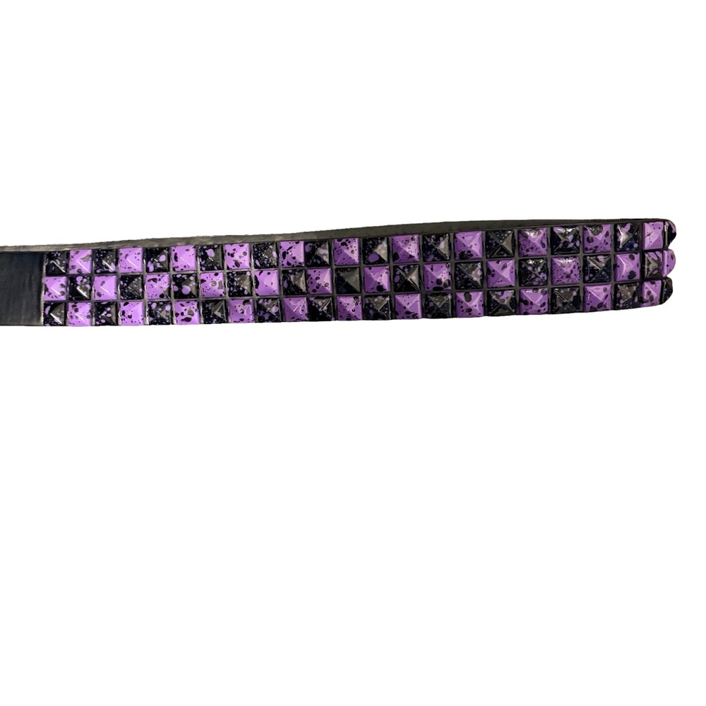 Purple, black checkerboard pyramid studded belt 38MM